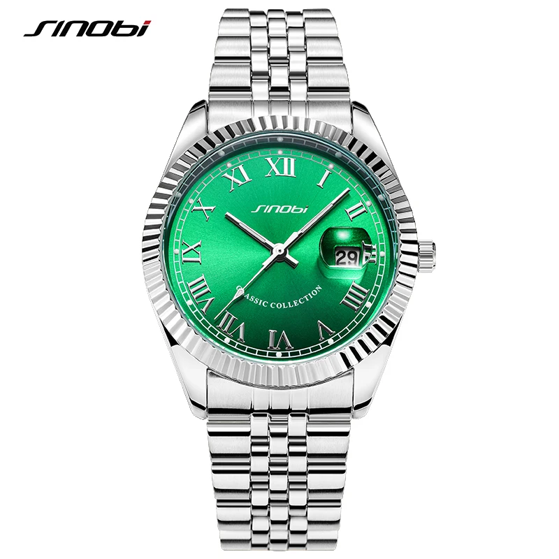 

SINOBI New Green Dial Men's Watches Fashion Geneva Design Mans Casual Quartz Wristwatches Original Male Clock Relogio Masculino