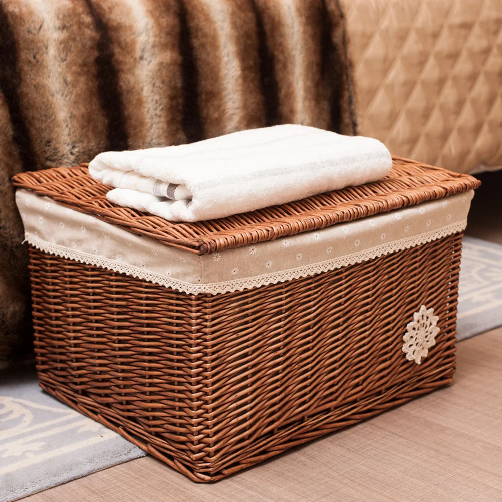 

Box Basket Storage Woven Wicker Rattansundries Color Lid Finishing Drawer