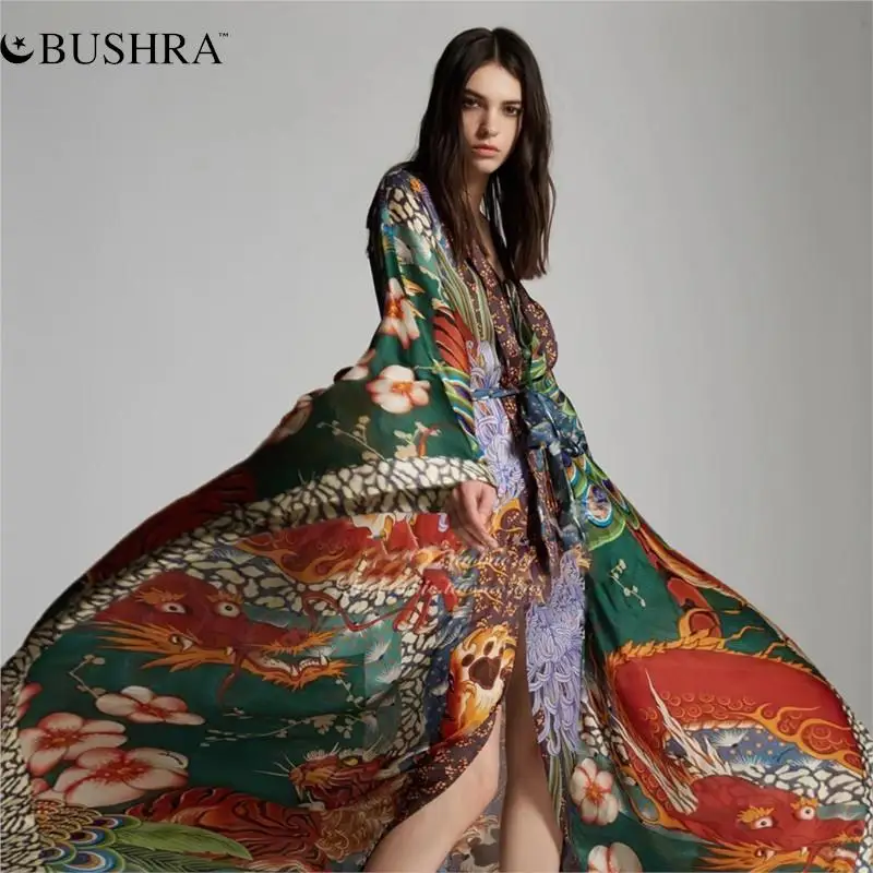 

BUSHRA Creative Swimming Wading Sports Beach Blouse Kimono Cardigan Holiday Robe Bikini Sunscreen Shirt New 2022