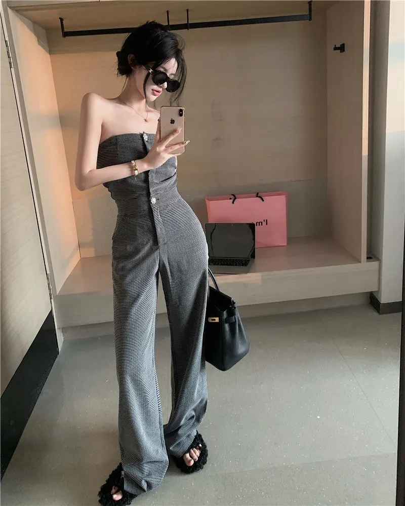 

Женский комбинезон без бретелек, с открытыми плечами