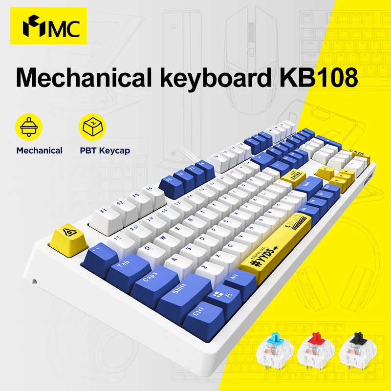 MC KB108 Механическая клавиатура USB 108 PBT Keycaps Красный переключатель Синий
