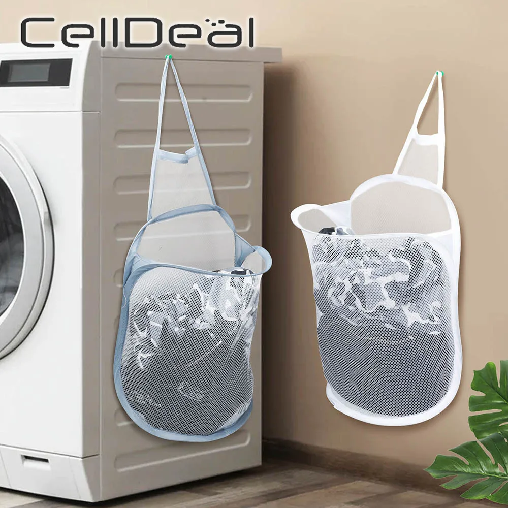 

Wall-mounted Hanging Mesh Laundry Basket Large Capacity Dirty Clothes Hamper Foldable Multifunction Portable Storage Bag