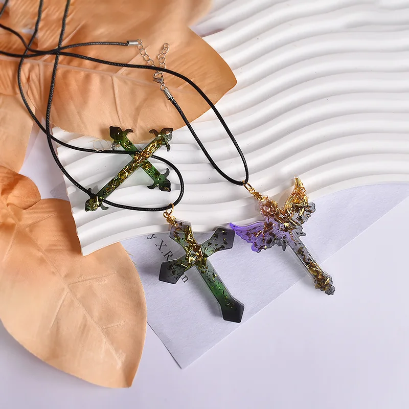 Сделай Сам Кристальные капли эпоксидная смола крест ожерелье подвеска