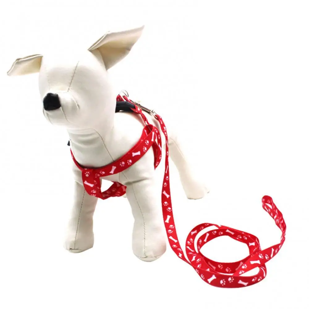 

Dog Cat Harness Collar Leash Fashion Bones Paws Print Safety Traction Rope