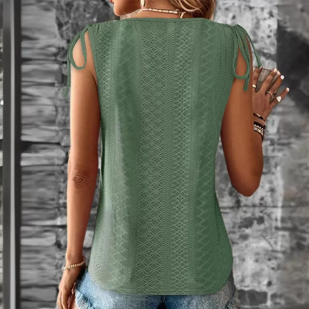 Женский трикотажный жаккардовый Топ без рукавов с V-образным вырезом летняя