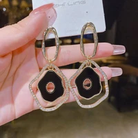 2022 new elegance brick inlaid irregular pendant earrings for women geometric personality high sense korean fashion jewelry gift
