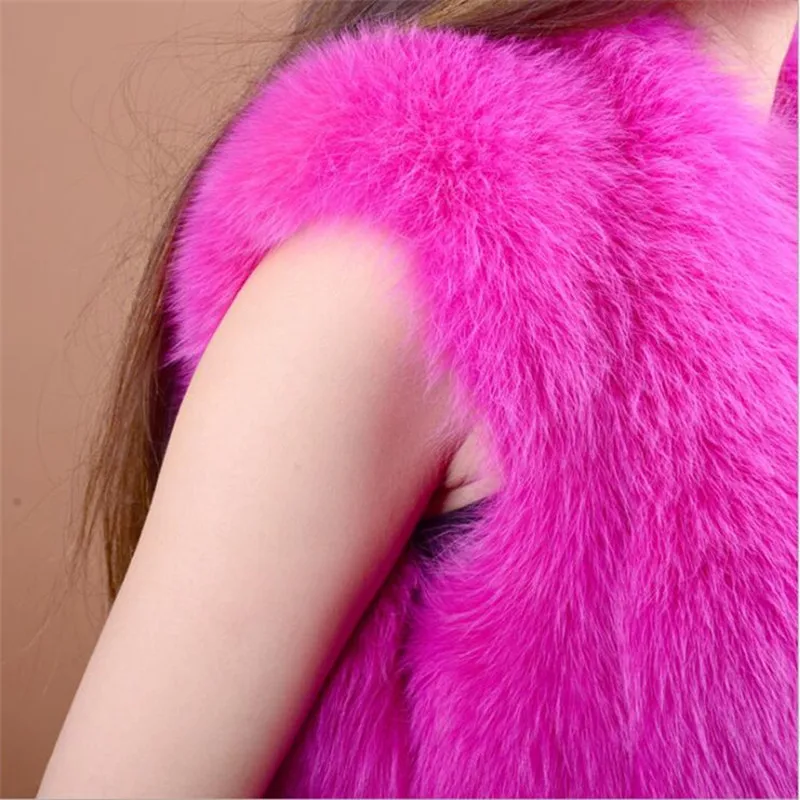 Whole Skin Natural Real Fox Fur Vest Gilet Waistcoat Medium-long O-neck Women Sleeveless Jacket