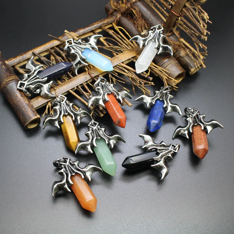 

1pcs Vampire Series Bat Pendant Crystal Hexagonal Column Necklace Wholesale