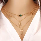 Женское многослойное ожерелье в богемном стиле, цепь с подвеской в виде креста, листка, массивное Ювелирное Украшение в стиле бохо для вечеринки