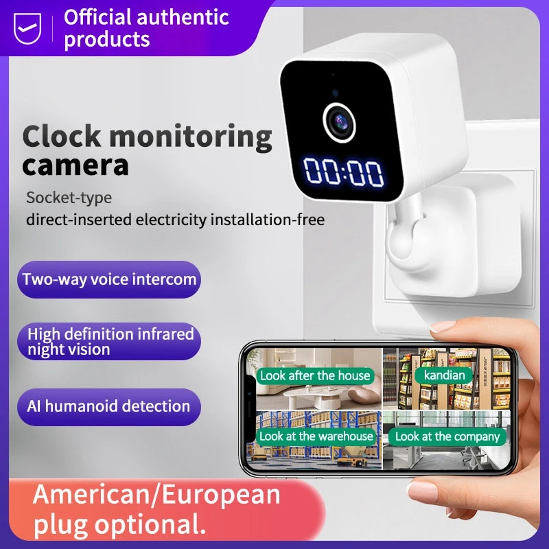 

Clock Monitoring Camera 1080P WiFi Surveillance Cam with Night Vision and Sound detection 2 -Way Audio Siren Alarm for Tuya APP