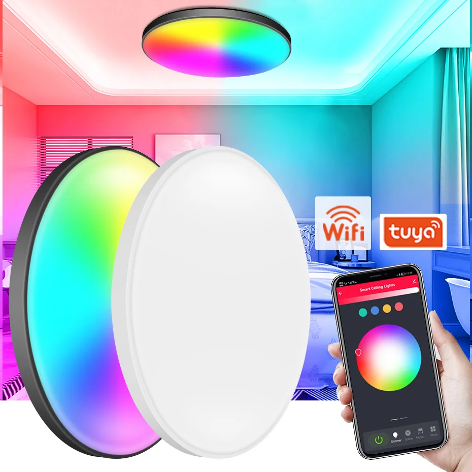 

30W WiFi Smart LED Ceiling Lamp Dimmable RGB+Warm White+Cold White Modern Ceiling Light For Home Bedroom Alexa Voice Control