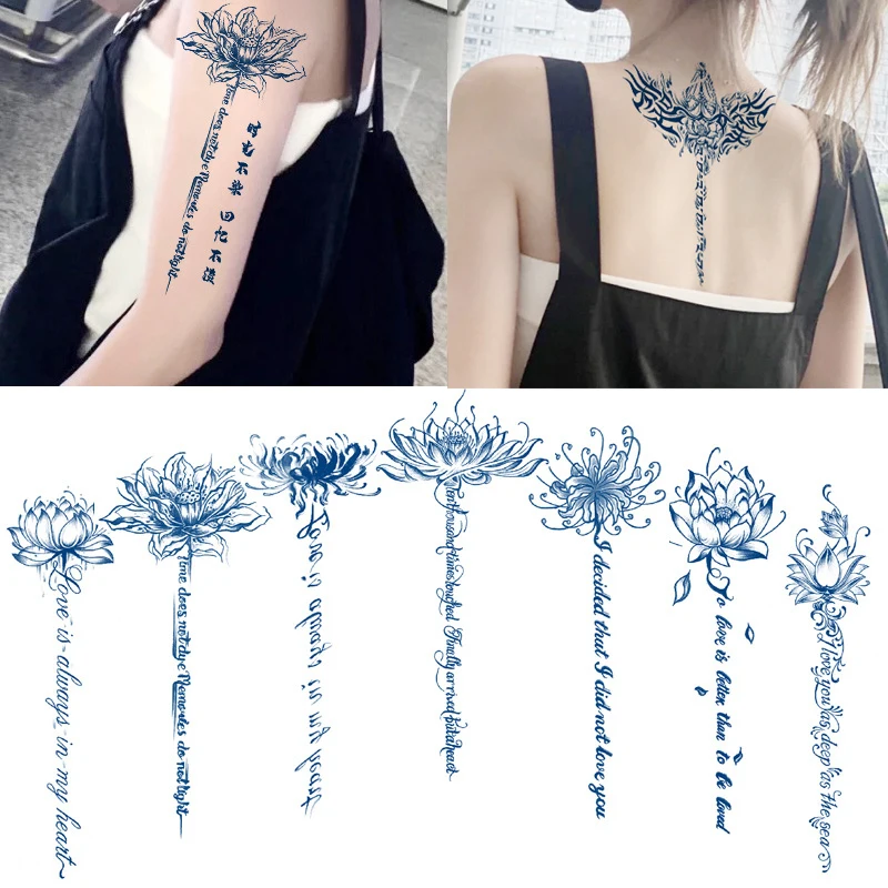 

Juice Tatoo Sexy Waterproof Temporary Tattoo Herbal Totem on Hand Arm Breast Waist Blue Tatto Sticker Fake Tattoos for Men Women