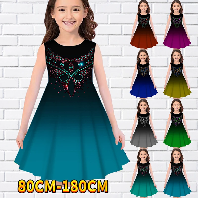 

Kids Little Girls Sleeveless Dress Girls Dress 3D Kids Diamond Print Daily Casual Cute Sweet Over Knee Sleeveless Dress 80-180CM