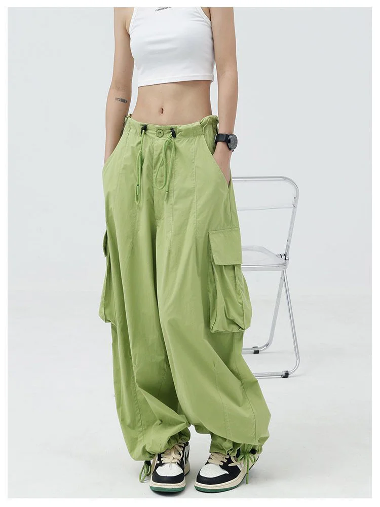 

Брюки-карго женские с завязками, уличные мешковатые штаны с лентами, с большими карманами, парашютные брюки в стиле Харадзюку, брюки-карго в стиле оверсайз, Y2K