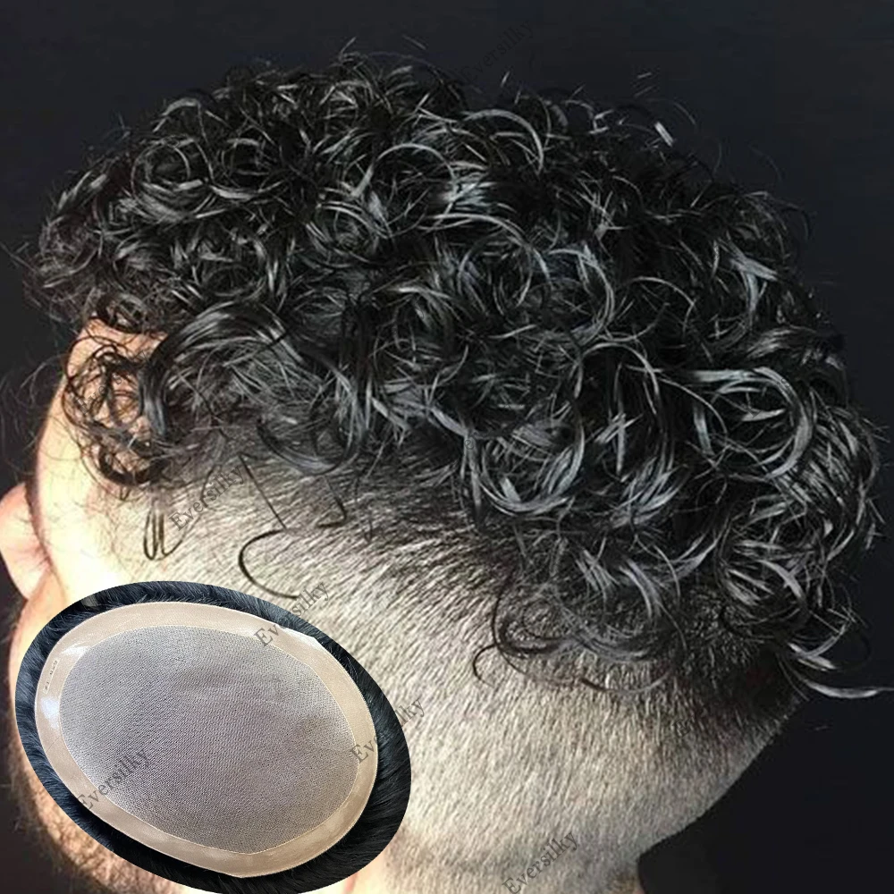 

Super Durable Mono Toupee Curly Mens Wigs 100% Human Hair Man Capillary Prosthesis Weave Unit Breathable Male Replacement System