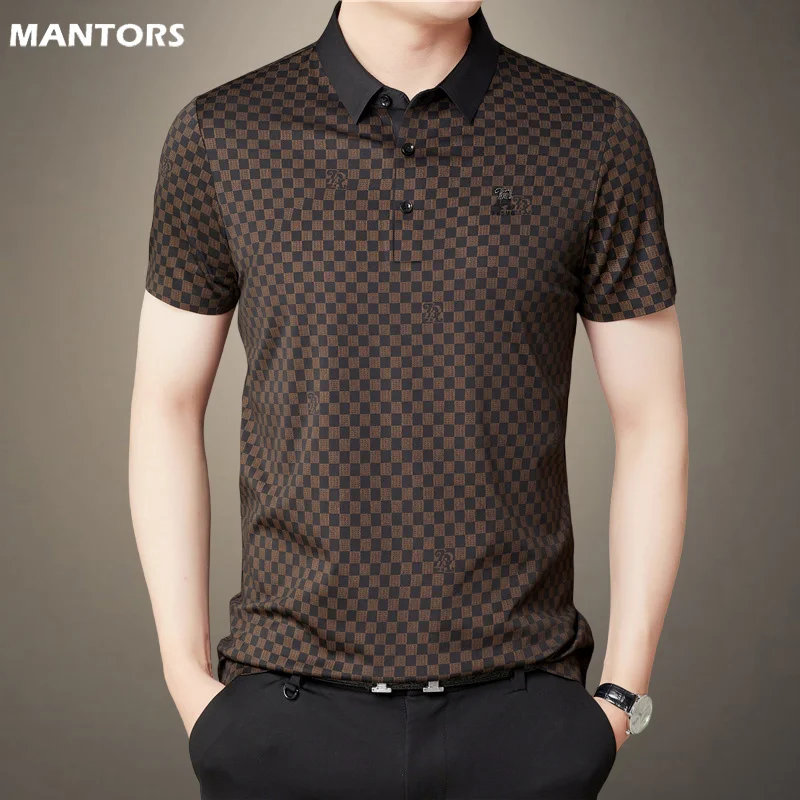 

New Summer Plaid Polo Mens Short Sleeve Shirt Regular Fit Business Casual Tops Tee Male Fashions 2023 High Quality Men Clothing