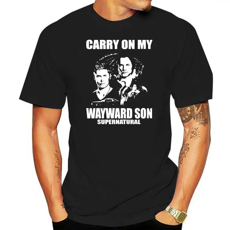 

Супернатуральная Мужская черная футболка с надписью «Carry on My Wayward Son», хлопковая футболка, модная футболка, бесплатная доставка, футболка