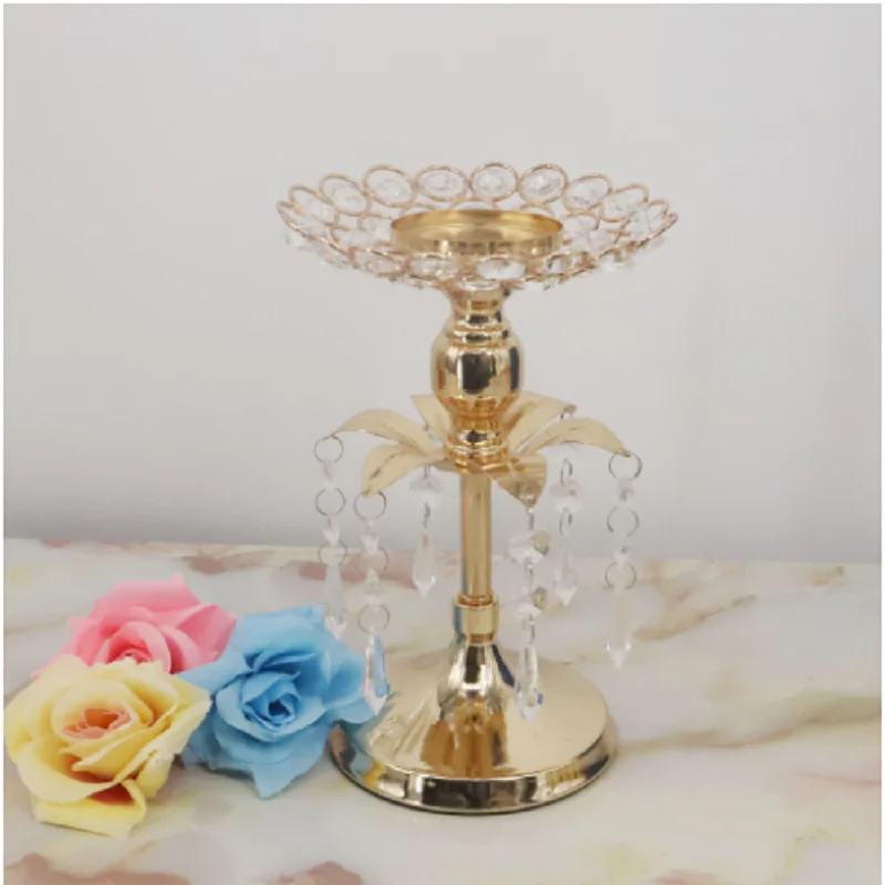 Gold Crystal Candle Holder Wedding Decoration Table Centerpieces Candelabra Birthday Party Flower Vase Holder Home Decor