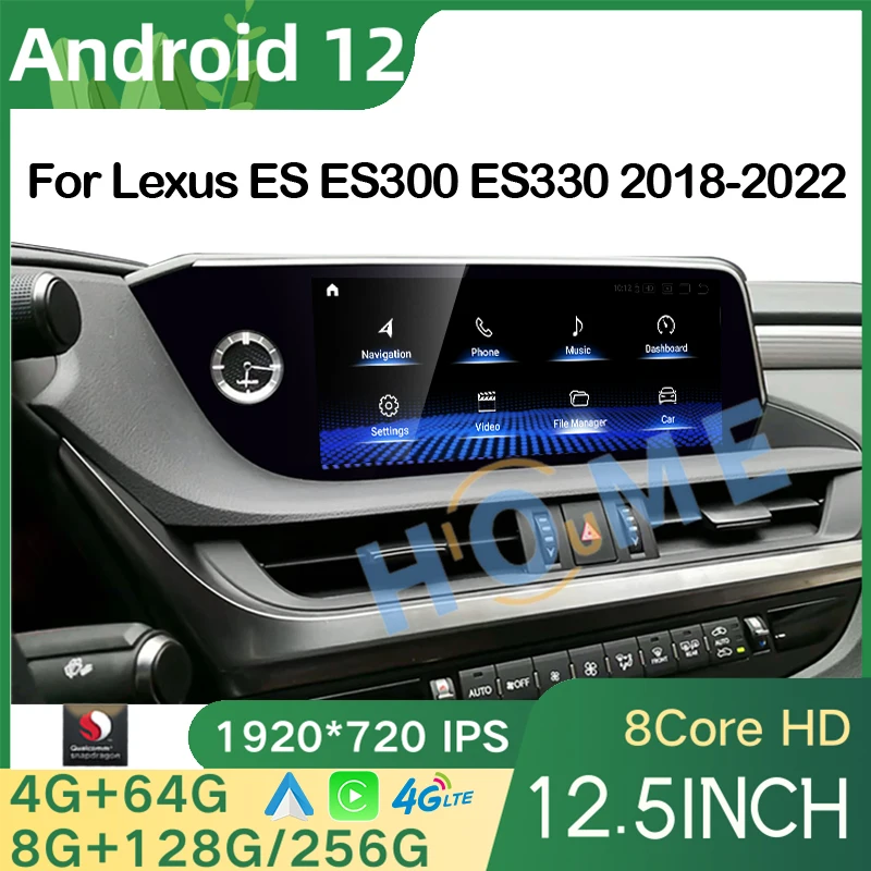 

New 12.5" Qualcomm Android 12 Car Radio CarPlay For Lexus ES ES200 ES250 ES350 ES300H Multimedia Video Player Autoradio 18-22