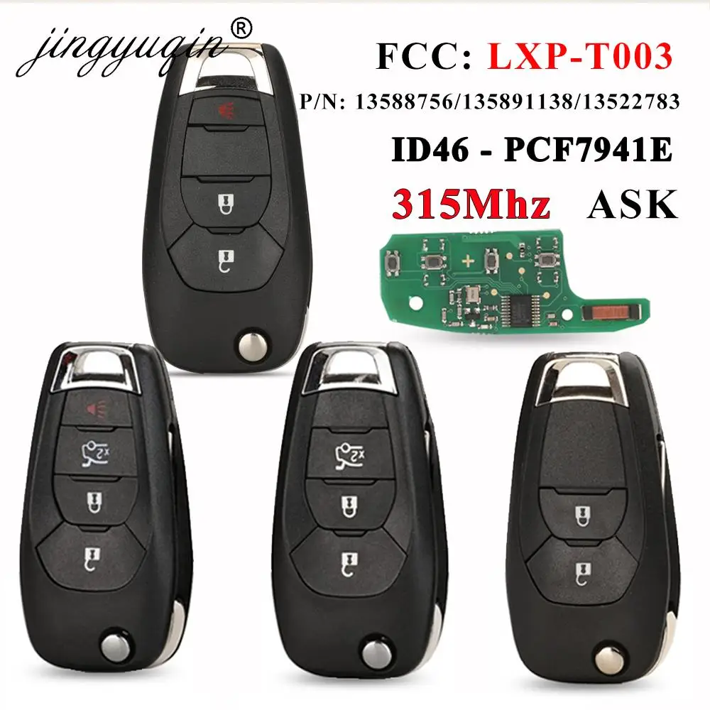 Jingyuqin-mando a distancia para Chevrolet Cruze, llave abatible de 315MHz, ID46, PCF7941E, reemplazo para Chevrolet, Sonic, Trax, Spark, Avo, Trailblazer