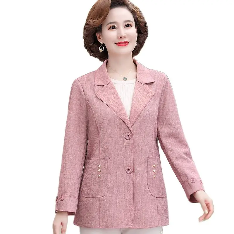 

Middle-Aged Elderly Women's Coat Fashion Loose Blazer Spring Autumn Suit Jacket Single Breasted Casual Female Outerwear Tops