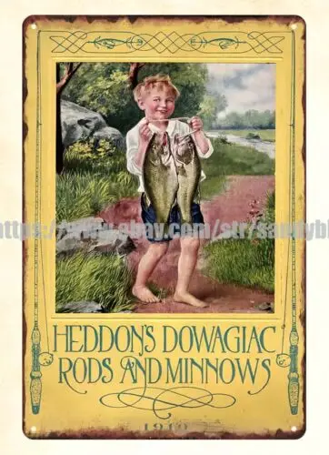 1910 Heddon's dowagкомфорт Minnows рыболовные металлические жестяные знаки с рисунком