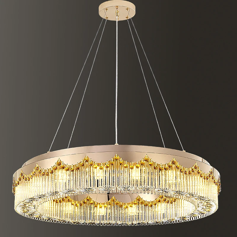 

E14 European Style Retro Round Stainless Steel K9 Crystal Chandelier Hanging Light Suspension Luminaire Lampen For Living Room