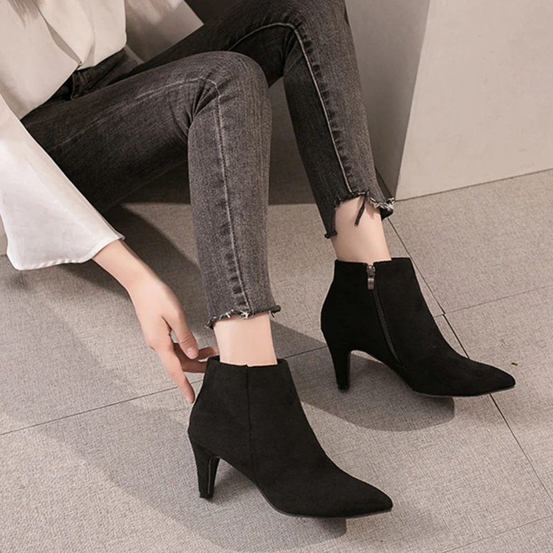 Boots Women Autumn Ankle Boots Sexy High Heels 7cm Leopard Short Winter Woman Boots Female Adult Shoes Casual Ladies Plus Size