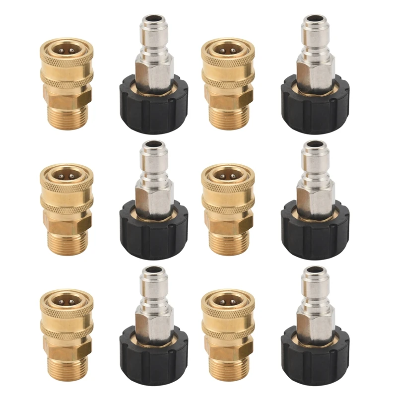 12X Pressure Washer Adapter Set, Quick Connect Kit, Metric M22 15Mm Female Swivel To M22 Male Fitting, 5000 Psi