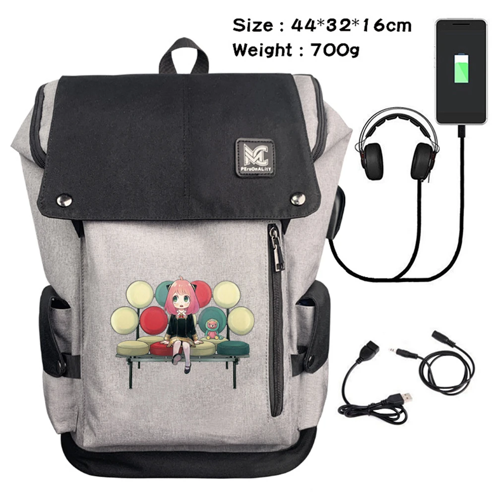 

Anime SPY×FAMILY Printing Backpack USB Charging Packsack Travel Laptop Bag Canvas Knapsack Student Zipper Cartoon Schoolbag