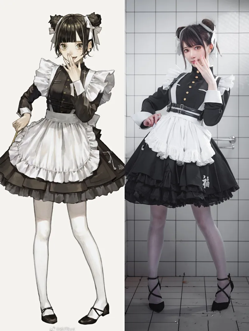 

Cos Anime Game Sakuokuo Maid Ver Black White Goth Dress Cosplay Costume Girls Sexy Uniforms Halloween Performance Party Suit