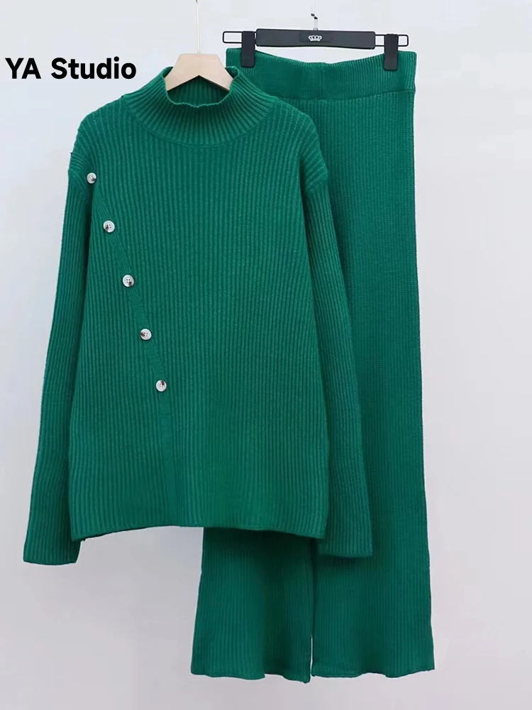 

[YA Studio] Knitted Set Women's Two Piece Autumn/Winter 2023 New Design Sense Sweater High Wide Leg Pants