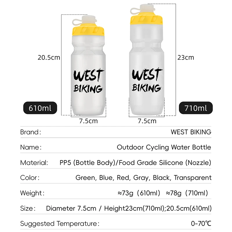 WEST BIKING 610710 мл вместительная Спортивная велосипедная бутылка для воды, герметичная PP5, сжимаемая портативная соусница для фитнеса и путешествий на открытом воздухе (art.: 3920c87b34fe5) - 3920c87b34fe5