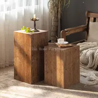 Retro Living Room Sofa Corner Table Solid Wood Small Square Table Wabi-sabi Style Coffee Table Wooden Pier Ornaments Muebles