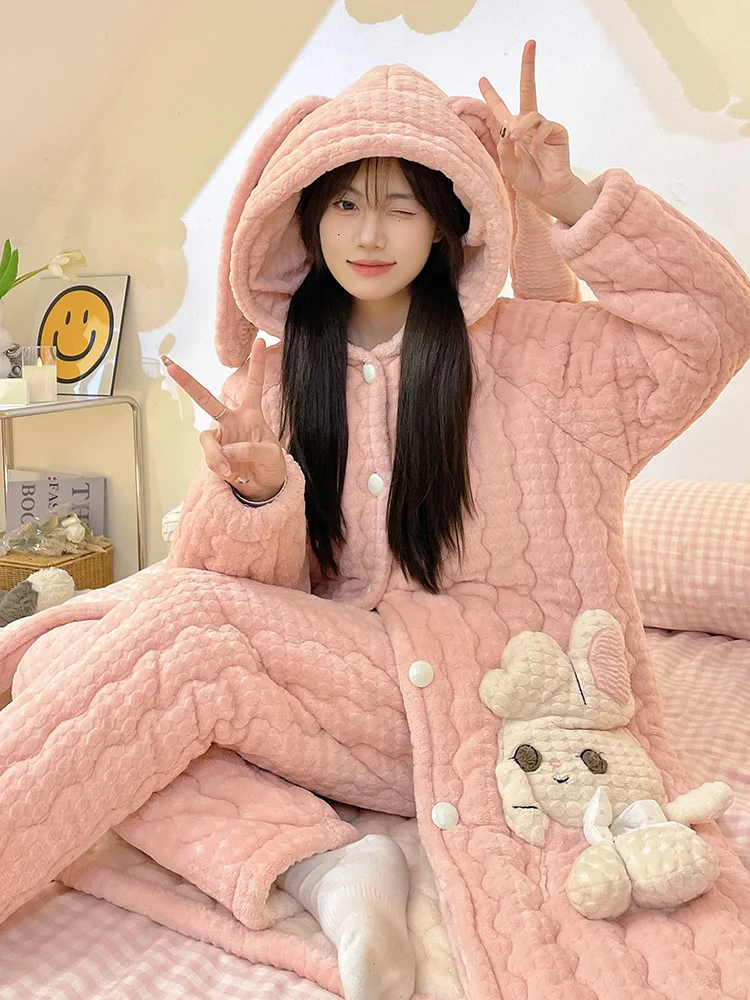 Victoria осенне-зимняя трехслойная стеганая ночная рубашка женская длинная пижама