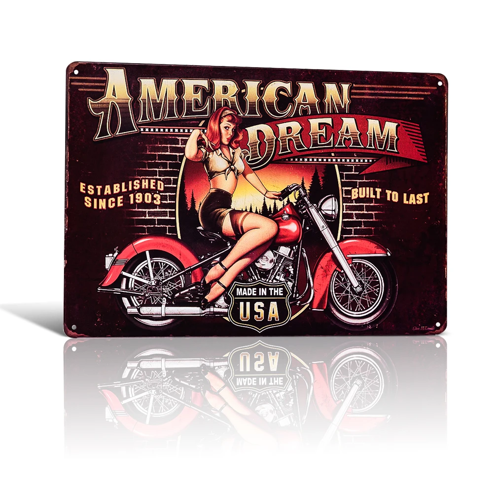 

"American Dream USA Motorcycle" Tin signs Pin Up Girl Metal Garage Wall Decor Bar Diner G107