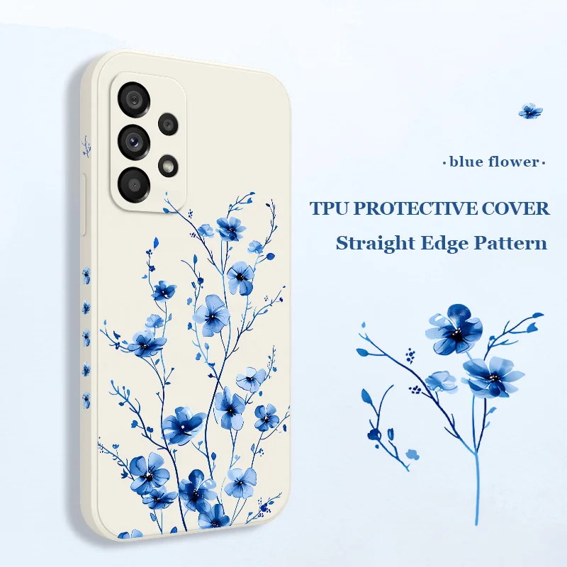 Фото Чехол для телефона Blue Flame Flower для Samsung Galaxy A73 A53 A33 A23 A13 A03 A72 A52 A52S A32 A22 A12 A71 A51 A31 A21S 4G 5G Cover №3