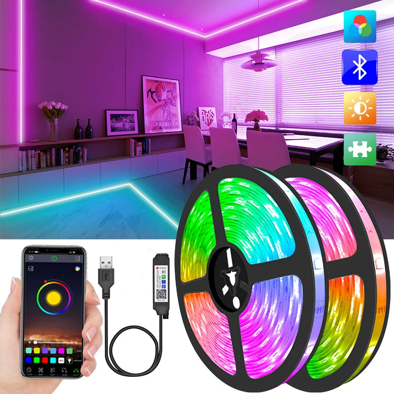 

5M WIFI LED Strip Lights Bluetooth RGB Led Light 5050 SMD Waterproof 2835 Tape Diode DC WIFI Control+Adapter Backlight For TV