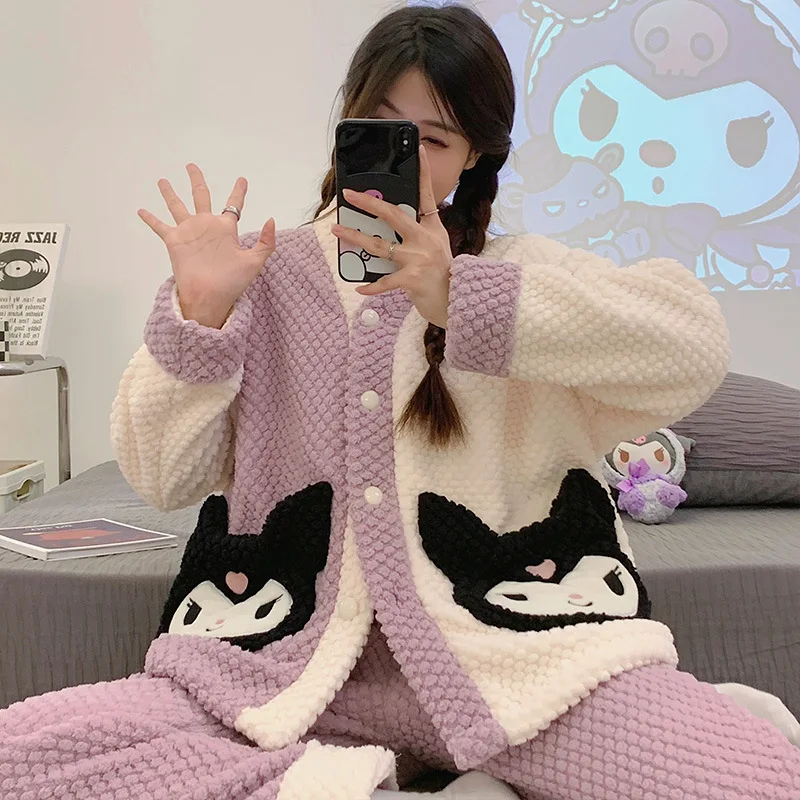 Sanrio зимняя куроми милые теплые женские пижамы Pacha Dog мультфильм утолщенный