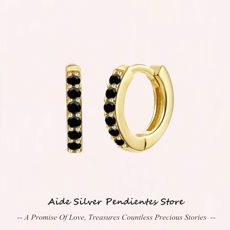 

AIDE Trend Purple Black Green Zircon Earrings 925 Sterling Silver Round Hoops Earrings Jewelry Pendientes Mujer