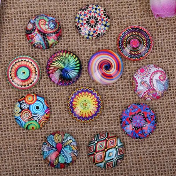 

12pcs 30mm Beautiful color pattern flowers Round Handmade Photo Glass Cabochons & Glass Dome Cover Pendant Cameo Settings