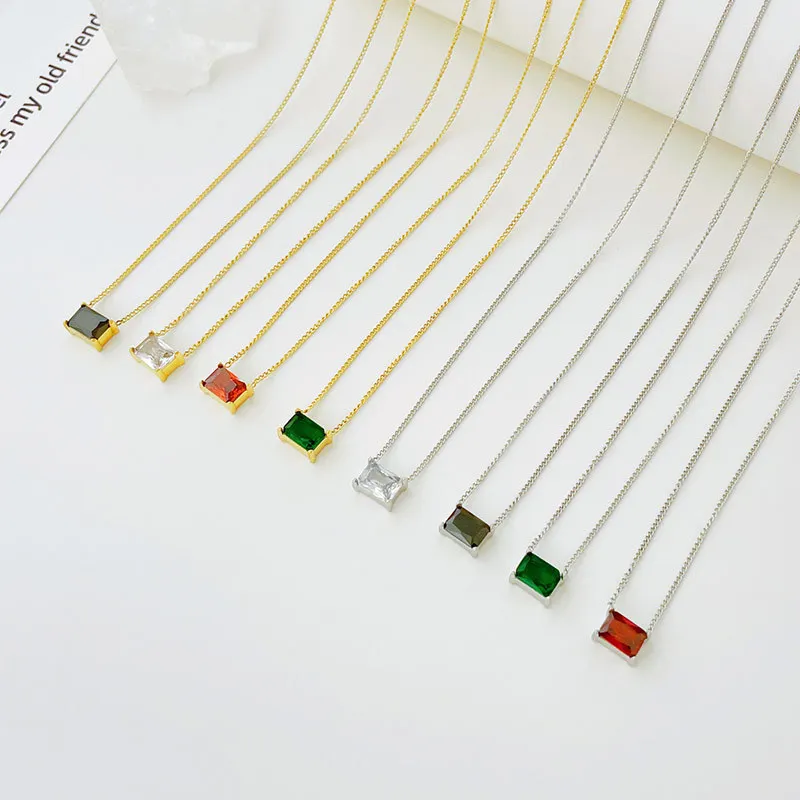 

2022 new simple square color zircon 14K gold plated clavicle necklace