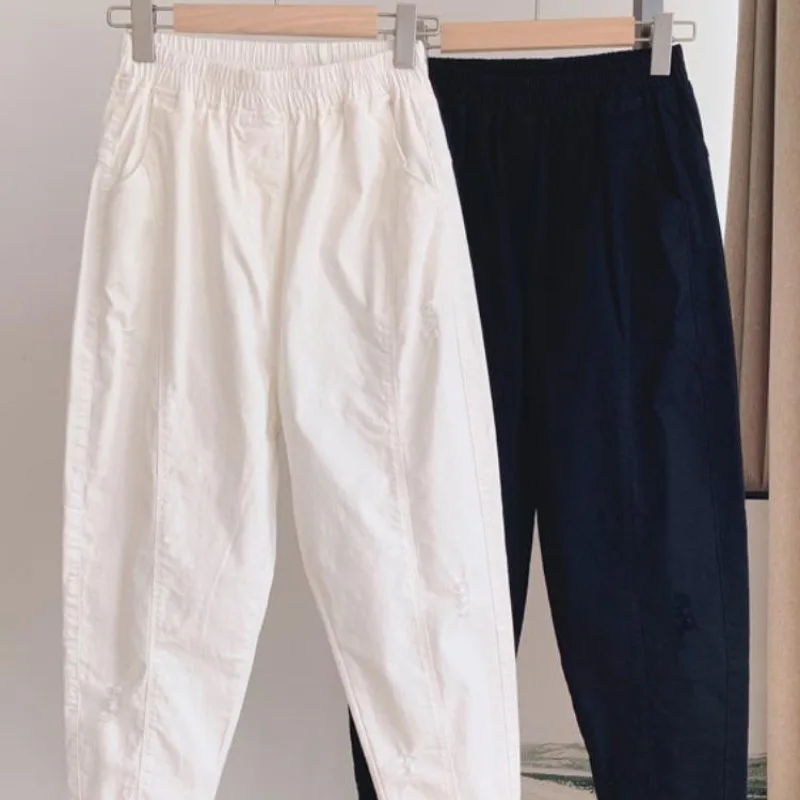 Простая Повседневная летняя однотонная потертая Женская эластичная высокая