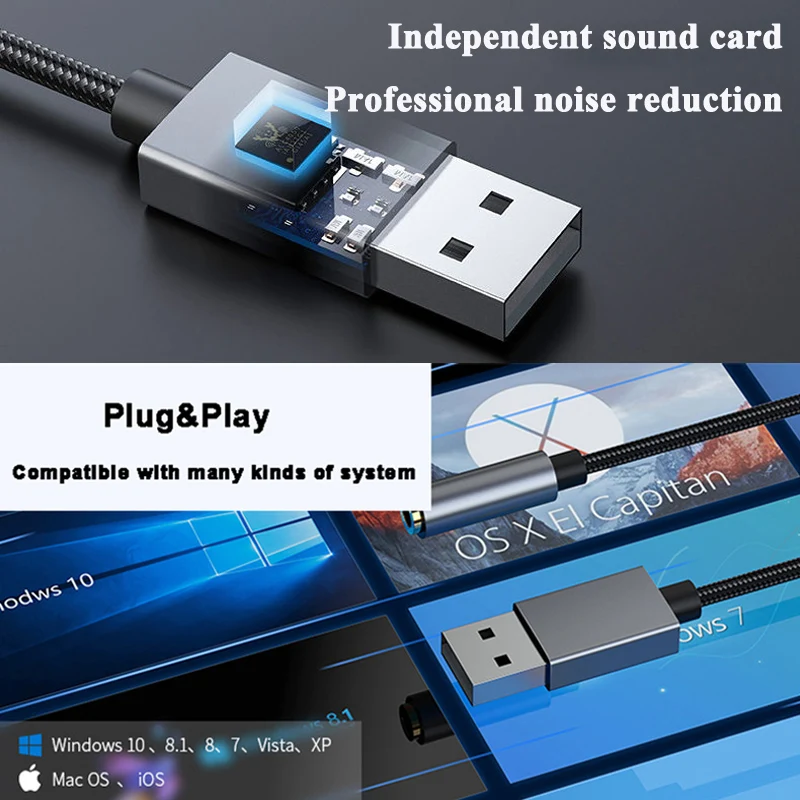 USB To 3.5 Jack Audio Adapter 2 In 1 External Noise Reduction Cable For PC Laptop Computer Headset Sound Card Microphone Speaker