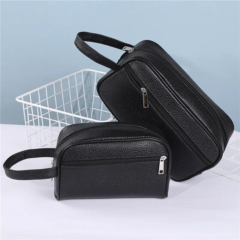 

Men Travel Cosmetic Bag Zipper Makeup Bags Women Cosmetics Organizer Storage Pouch Travel PU Leather Toiletry Bag