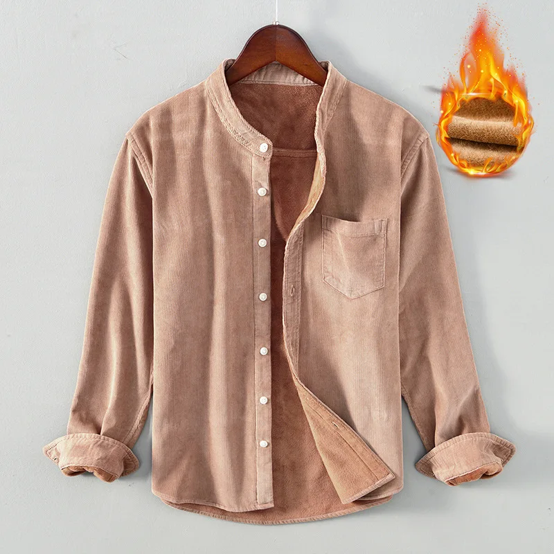 

Мужская Вельветовая рубашка с воротником-стойкой, с длинным рукавом