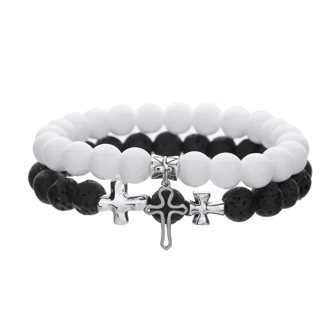 Европейский стиль белая сосна вулканический камень комплект браслетов для пары