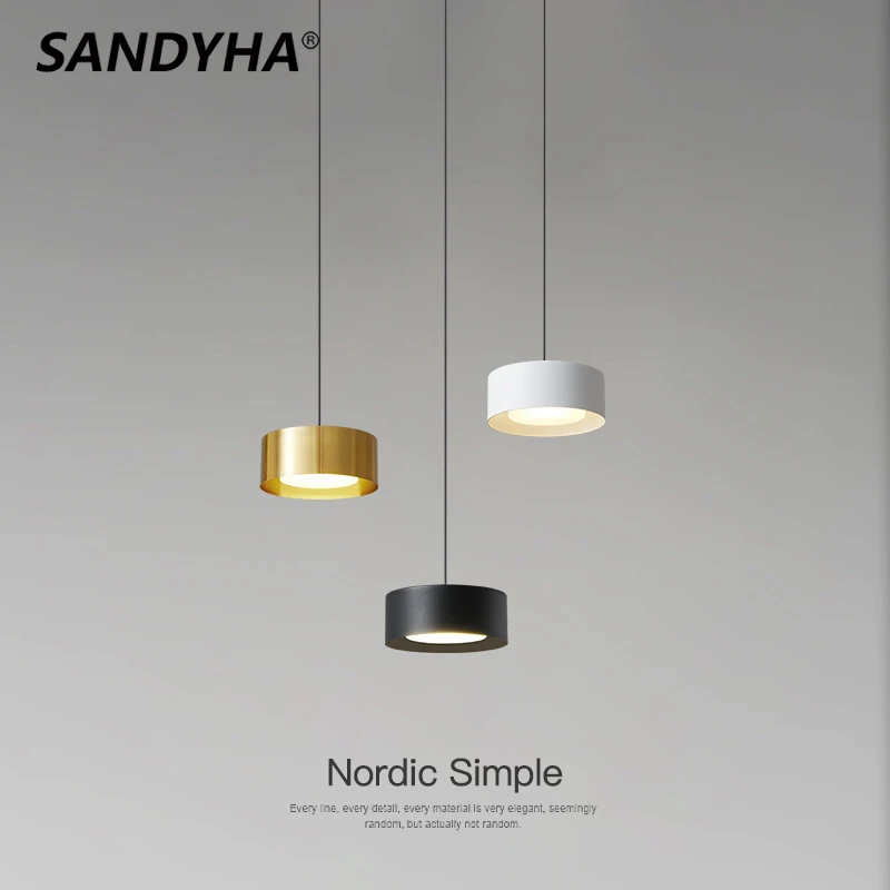 SANDYHA Modern Simple Bedside Pendant Light Single Head Round Metal Chandelier for Bedroom Dining Room Bar Home Led Lamp Fixture