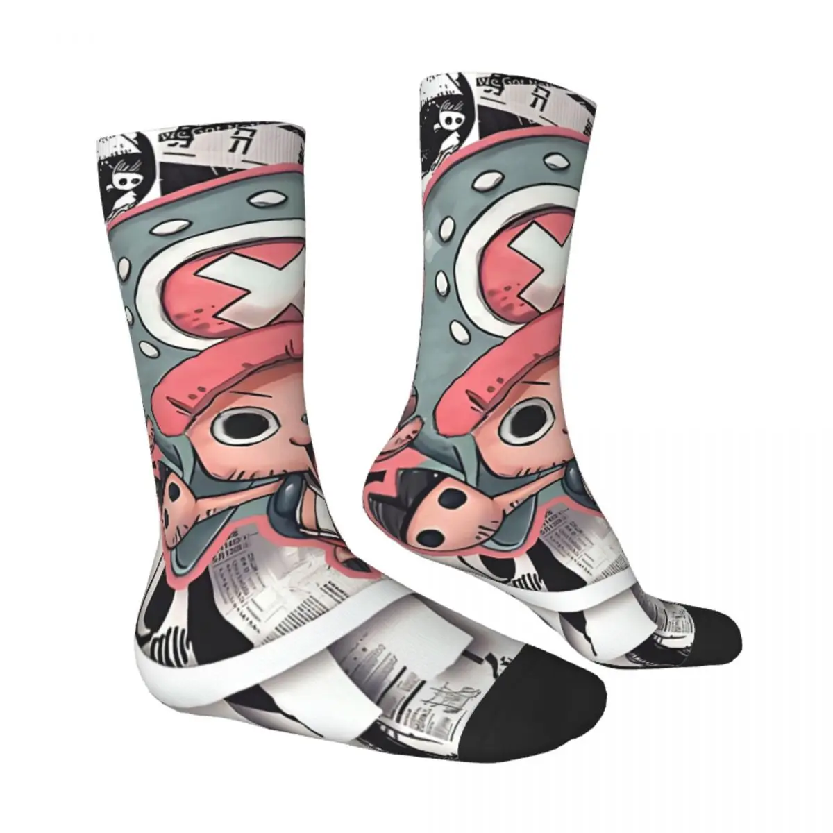 Funny Crazy Sock for Men Tony-Tony-Chopper Hip Hop Harajuku One Piece Hot Anime Seamless Pattern Printed Boys Crew Sock Casua