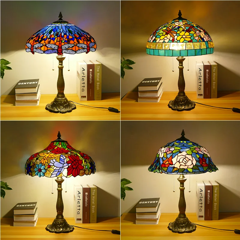 

Old Shanghai Retro Nostalgic Study Pull Line Table Lamps European Tiffany Bedroom Bedside Lamp Living Room Decorative Desk Light
